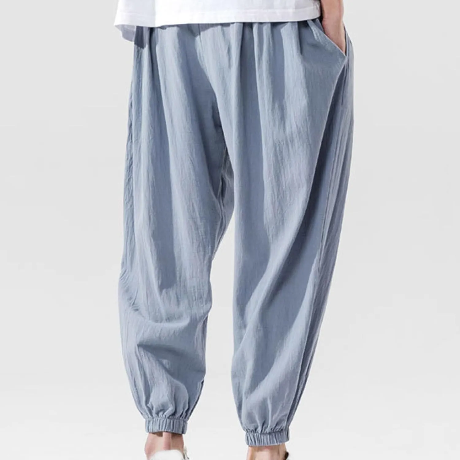 Men's Casual Pants Linen Pants Drawstring Beach Pants Relaxed-Fit Yoga Pants Soft Elastic Waist Pants