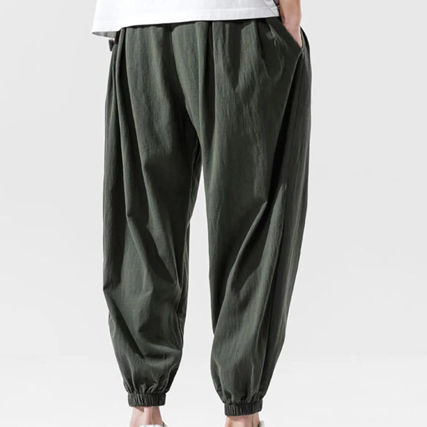 Men's Casual Pants Linen Pants Drawstring Beach Pants Relaxed-Fit Yoga Pants Soft Elastic Waist Pants