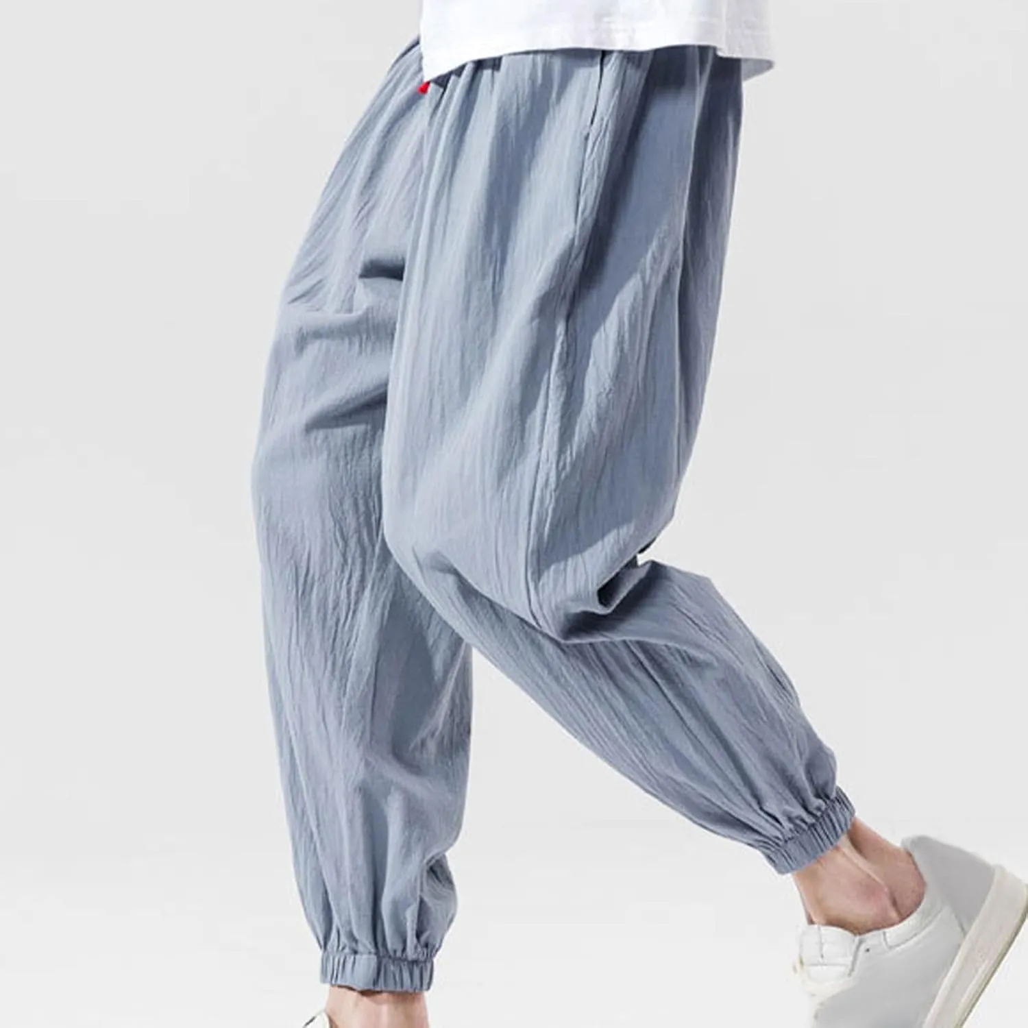 Men's Casual Pants Linen Pants Drawstring Beach Pants Relaxed-Fit Yoga Pants Soft Elastic Waist Pants