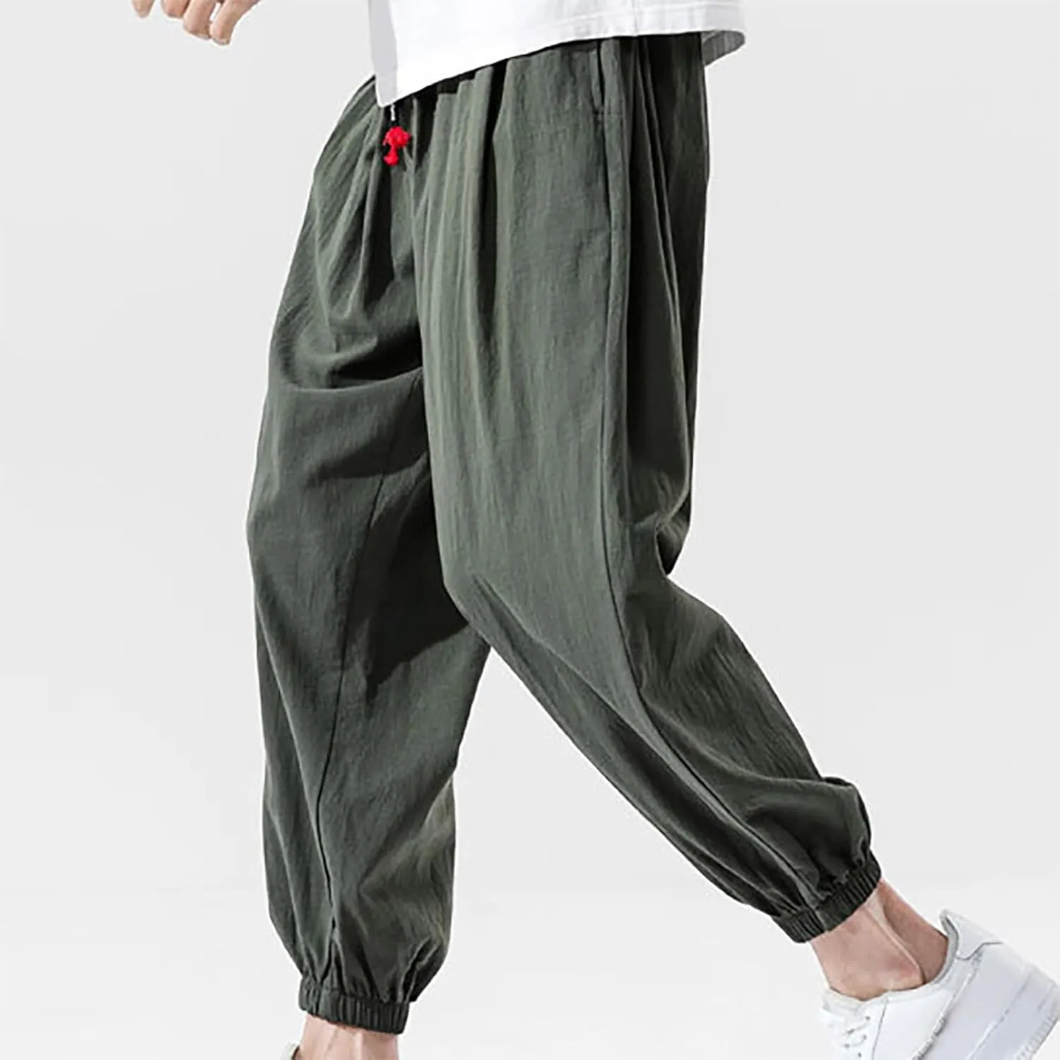 Men's Casual Pants Linen Pants Drawstring Beach Pants Relaxed-Fit Yoga Pants Soft Elastic Waist Pants