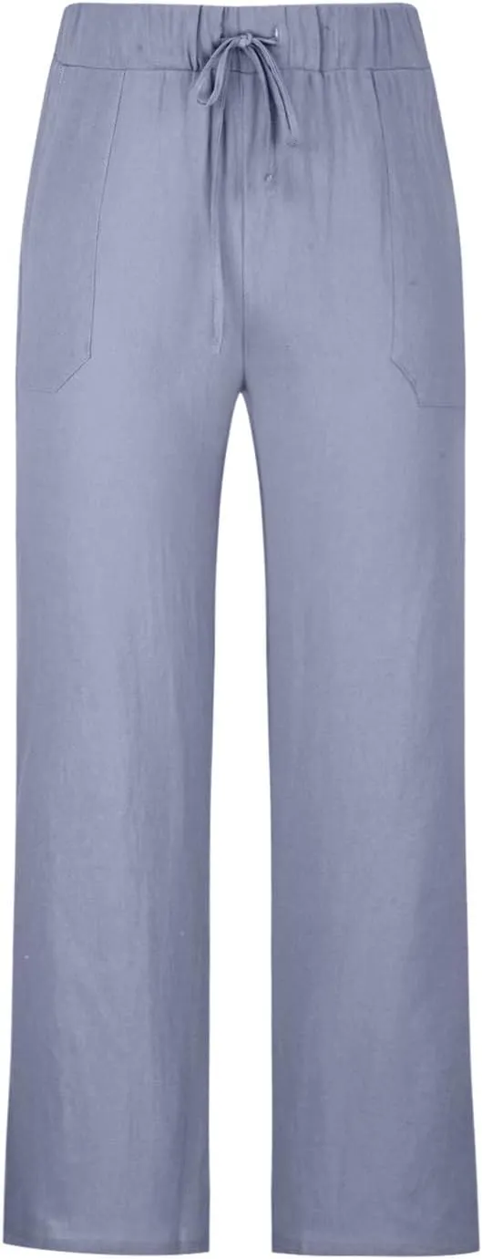 Mens Casual Pants Linen Pants Relaxed-Fit Beach Pants Summer Yoga Pants Drawstring Elastic Waist Pants
