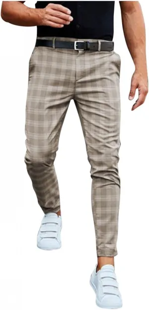Men's Chino Pants Skinny Fit - Dress Pants Chino Pants Skinny Fit Long Pants Casual Business Plaid Golf Pants