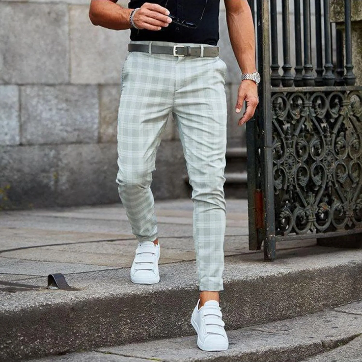 Men's Chino Pants Skinny Fit - Dress Pants Chino Pants Skinny Fit Long Pants Casual Business Plaid Golf Pants