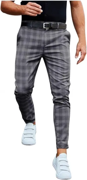 Men's Chino Pants Skinny Fit - Dress Pants Chino Pants Skinny Fit Long Pants Casual Business Plaid Golf Pants
