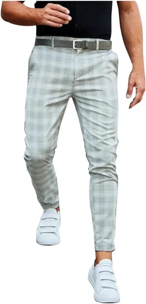 Men's Chino Pants Skinny Fit - Dress Pants Chino Pants Skinny Fit Long Pants Casual Business Plaid Golf Pants