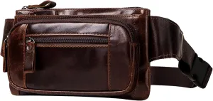 Men's Genuine Leather Fanny Pack and Hip Bum Bag Waist Packs Sling Bag for Cycling Running Hiking Travel Carrying (Brown)