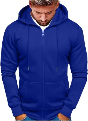 Mens Hoodies,Men's Slim Fit Long Sleeve Lightweight Zip-up Solid Hoodie with Kanga Pocket Hooded Sweatshirts Sweaters