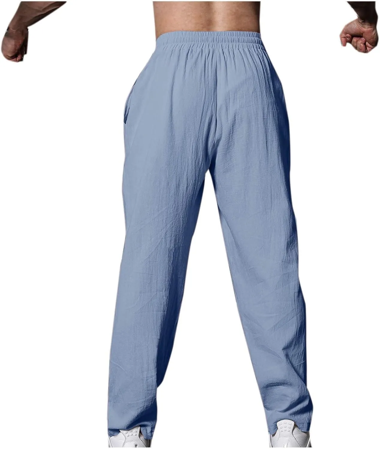 Men's Linen Pants Solid Color Elastic Waist Pants Relaxed Drawstring Pants Active Chinos Pants Comfy Joggers Pants