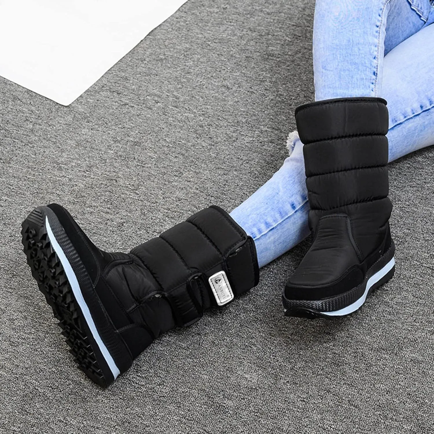 Men's Snow Boots Womens Winter Boots Waterproof Fur Lined Warm Boots High Top Slip On Anti-Slip Casual Outdoor Booties