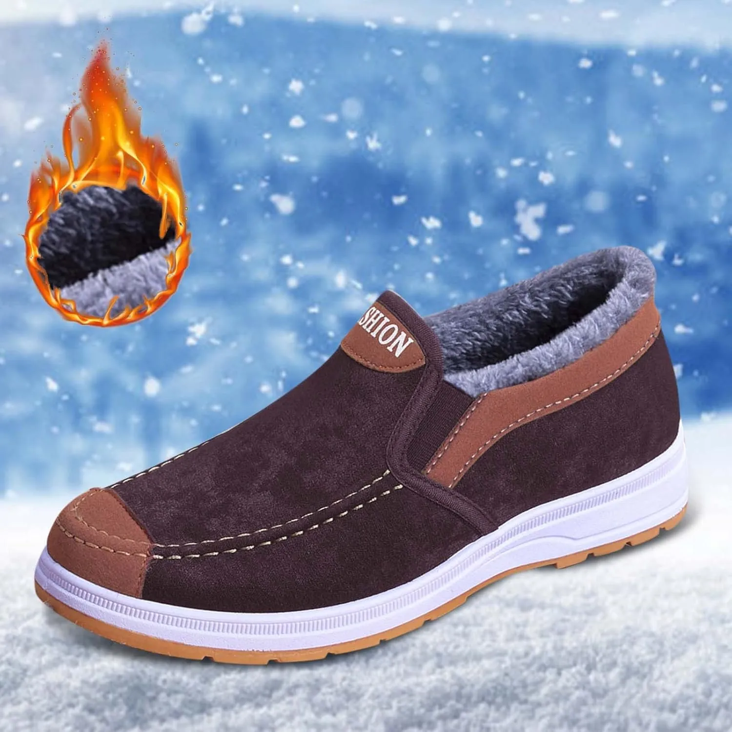 Mens Snow Shoes Pull-on Winter Walking Shoes Wide Toe Box Warm Ankle Boots aterproof Work Boots For Men