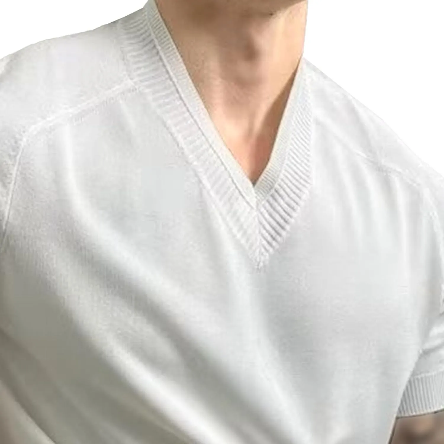 Mens V-Neck Knit Casual Pullover Tops Short Sleeve Gym Athletic T Shirt Thin Solid Color Slim Fit T-Shirts