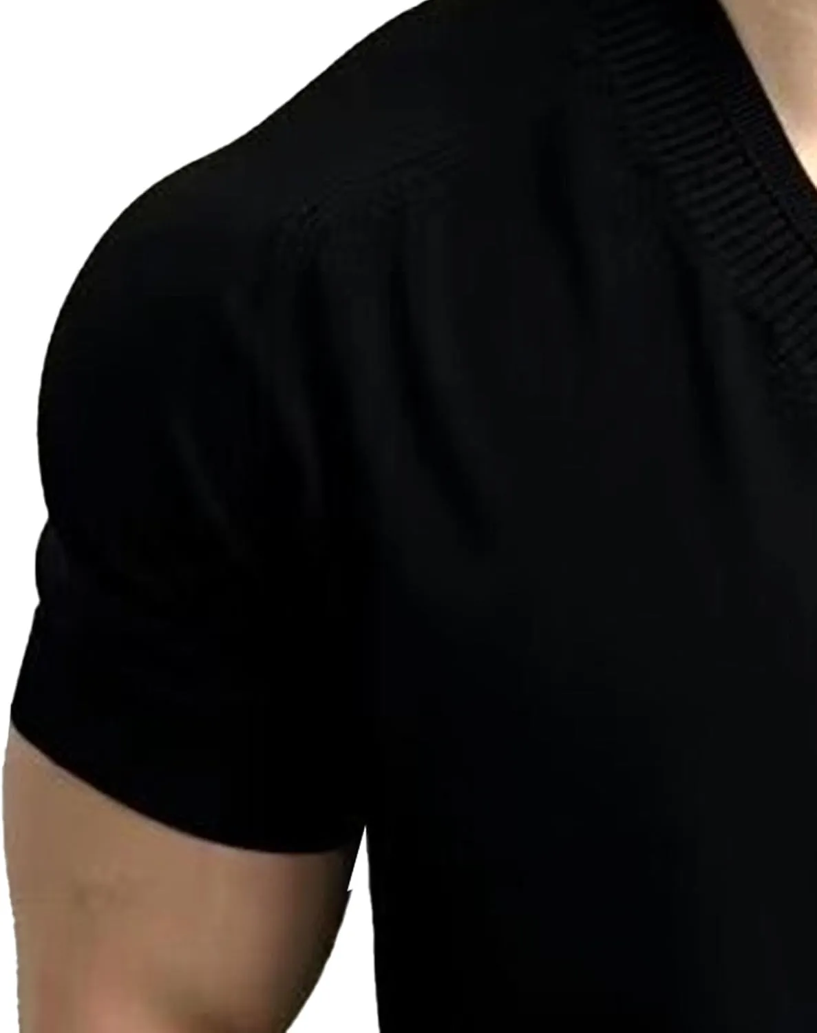 Mens V-Neck Knit Casual Pullover Tops Short Sleeve Gym Athletic T Shirt Thin Solid Color Slim Fit T-Shirts