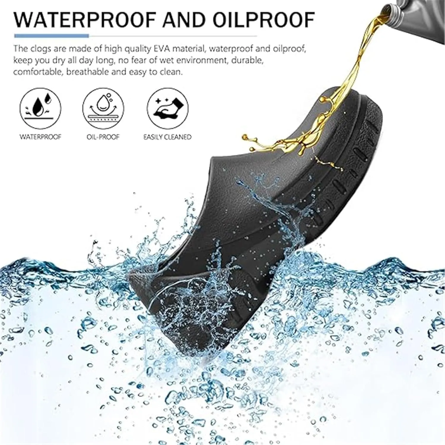 Men's Wide Anti-Slip Chef Shoes, Slip-On EVA Waterproof Oil Resistant Chef Work Shoes for Men, Lightweight Thick Bottom Food Service Shock Absorbing Clog, for Chef, Nurse, Garden