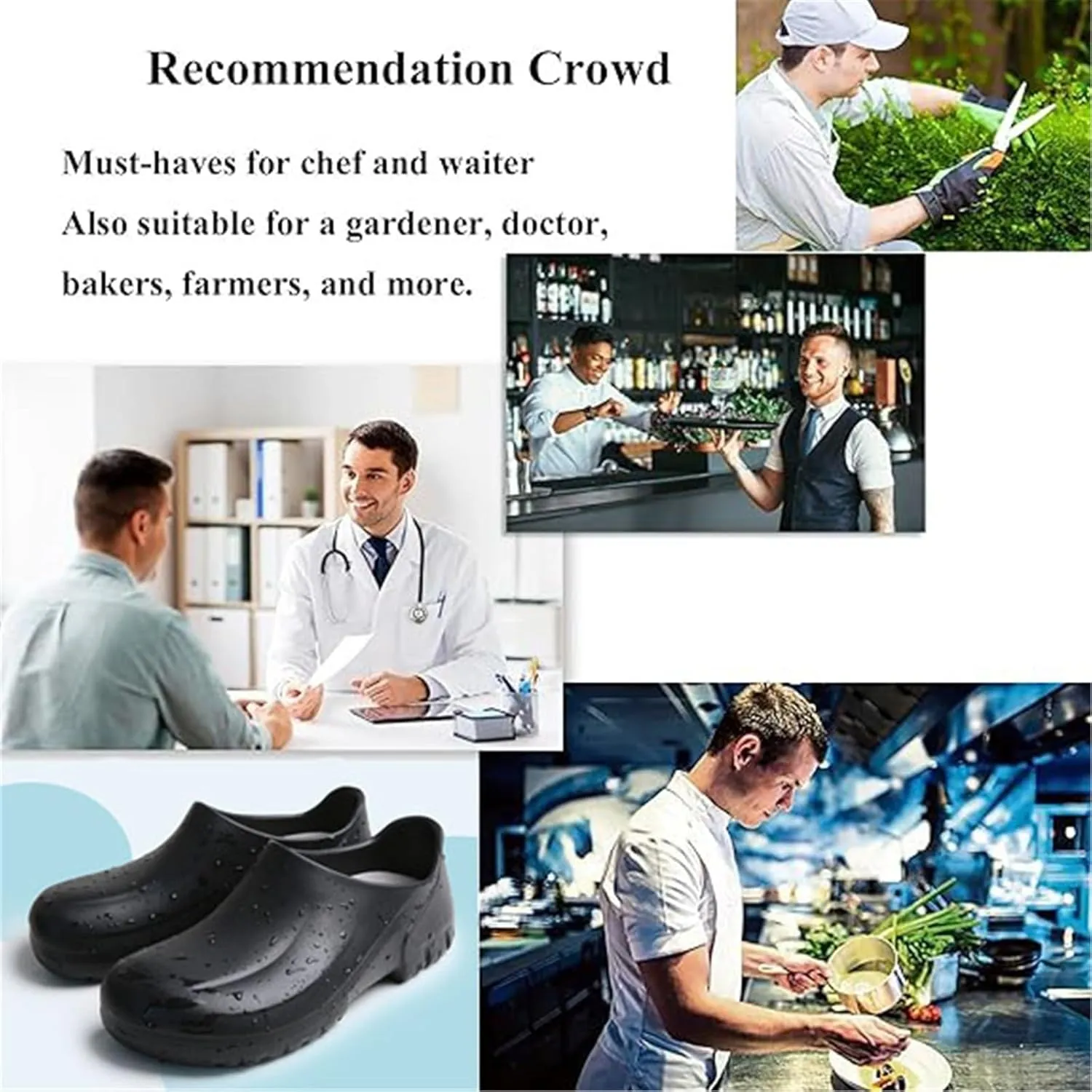 Men's Wide Anti-Slip Chef Shoes, Slip-On EVA Waterproof Oil Resistant Chef Work Shoes for Men, Lightweight Thick Bottom Food Service Shock Absorbing Clog, for Chef, Nurse, Garden