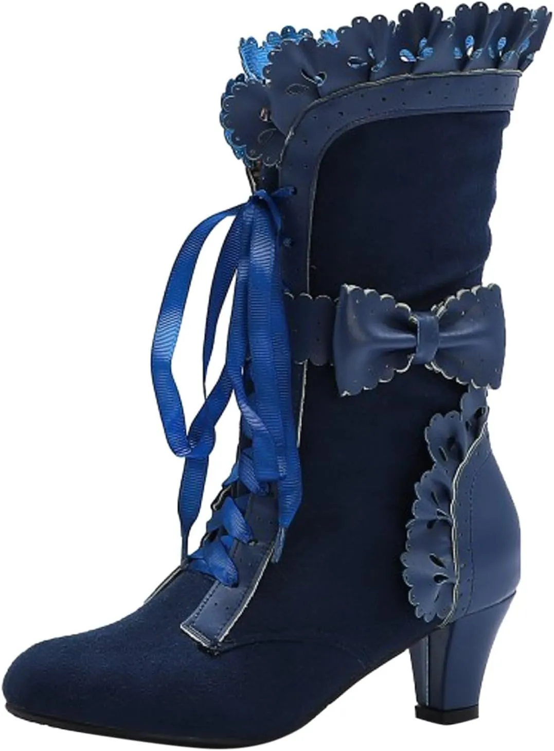 Mid Calf Boots for Women, Lace Up Victorian Boots Dress Riding Fall Shoes Vintage Witch Mid Calf Up Combat Boots With Bow