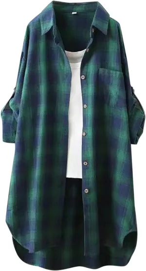 Mid Length Plaid Shirt for Women 2024 Spring and Autumn New Shirt Korean Style Long Sleeved Loose Coat Top