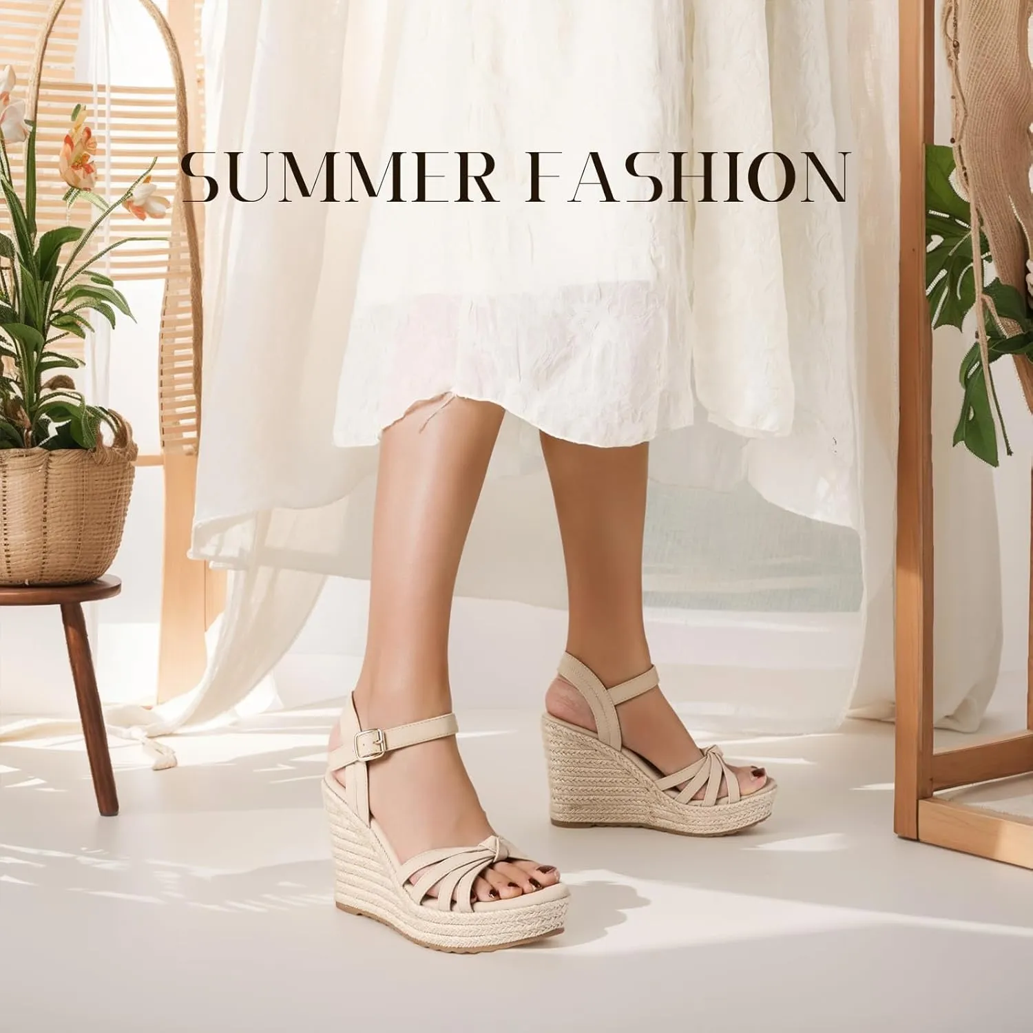 mikarka Wedge Sandals for Women: Open Toe Wedges Heels for Women - Comfortable Braided Summer Espadrilles Wedges Ankle Strap Platform High Heels Vacation Shoes