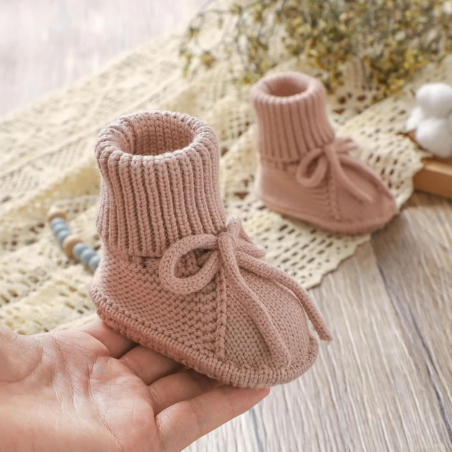 mimixiong Baby Booties Newborn Infant Sock Shoes Hand Knitted Boy and Girl Cozy Shoes
