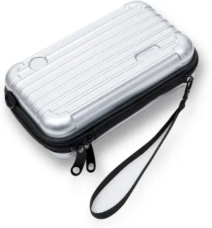 Mini Hard Shell Cosmetic Case, Makeup Handbag, Tiny Crossbody Bag, One Shoulder Diagonal Bag, Adjustable Strap Zipper Purse with Wristband (Silvery White)