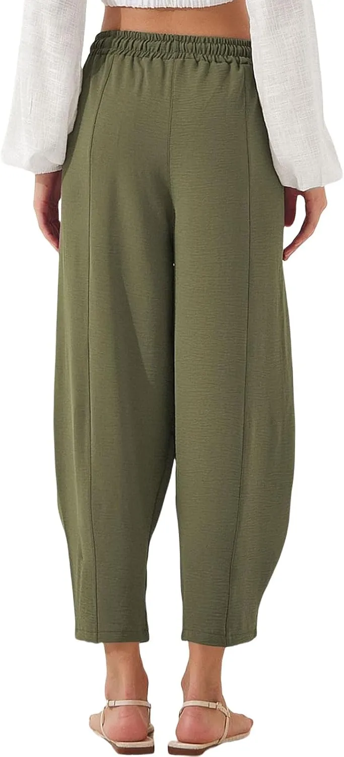 Mmoneyake Women Baggy Palazzo Pants Drawstring Casual Lounge Pant Ankle Length Trouser Slacks Beach Travel Vacation Clothes