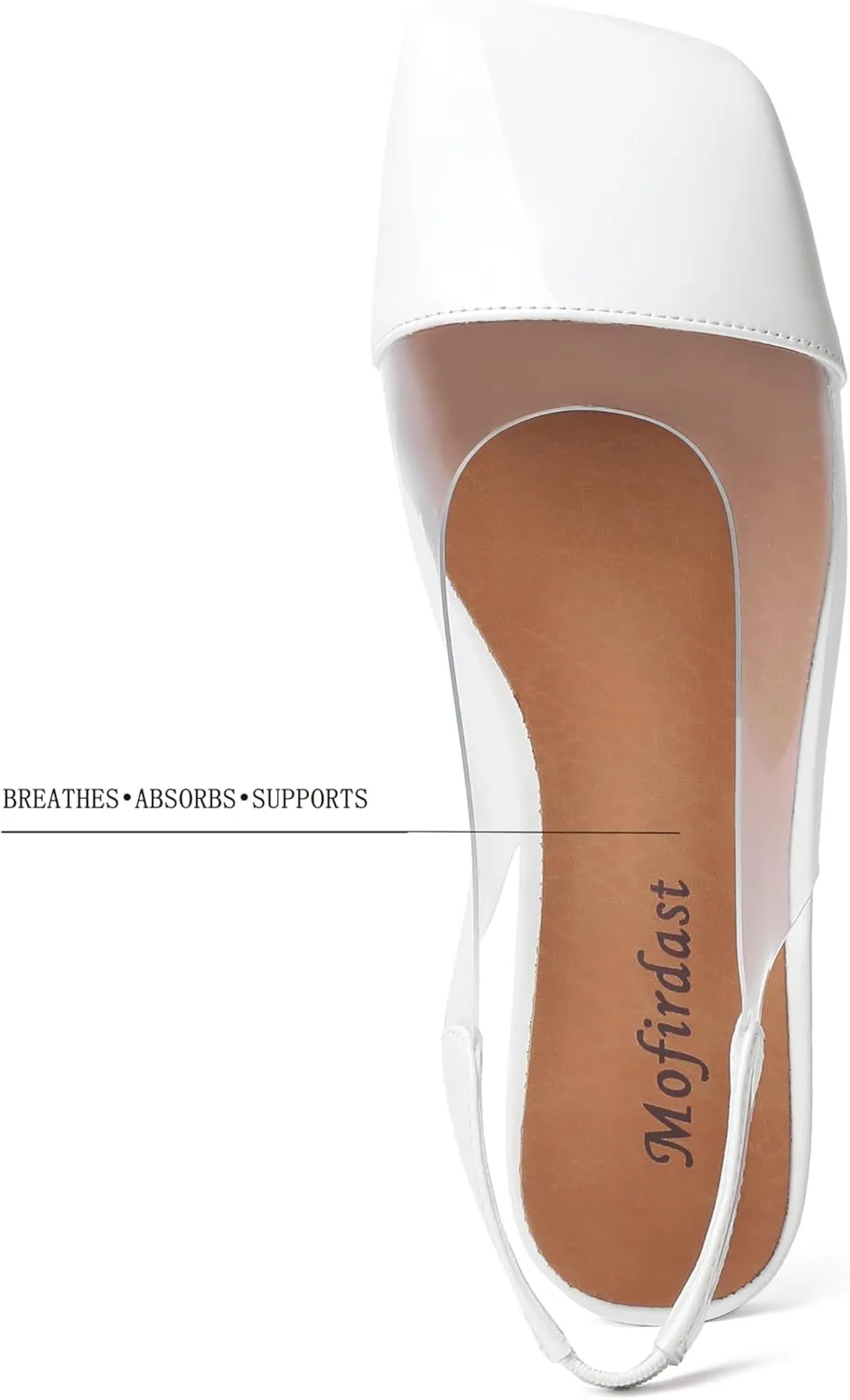 Mofirdast Clear Flats Sandals for Women Square Toe Slingback Flats with Transparent Ankle Strap for Work Weddings Parties