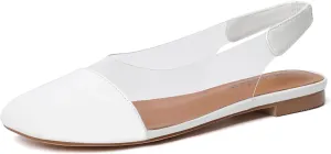 Mofirdast Clear Flats Sandals for Women Square Toe Slingback Flats with Transparent Ankle Strap for Work Weddings Parties