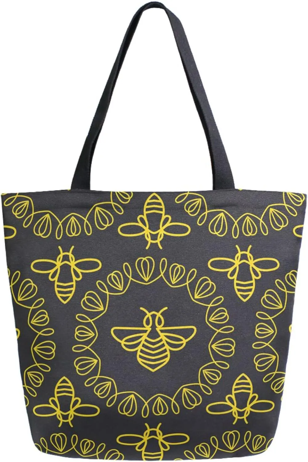 Naanle Ethnic Round Bee Floral Extra Large Tote Long Handle Bags Canvas Reusable Market Beach Travel Gym Shopping Shoulder Bag