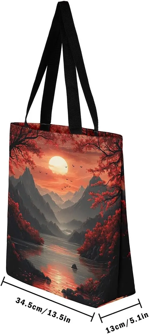Natural Scenery Canvas Tote Bags for Women,Dreamy Landscape Theme Shoulder Handbags 19.7x15.7 Inch,Large Capacity