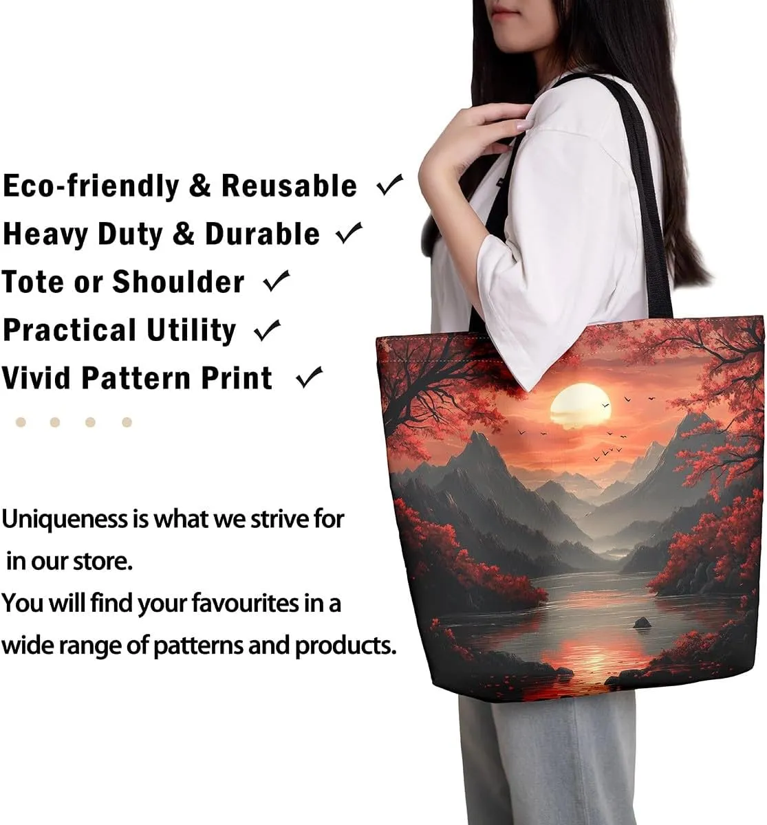 Natural Scenery Canvas Tote Bags for Women,Dreamy Landscape Theme Shoulder Handbags 19.7x15.7 Inch,Large Capacity