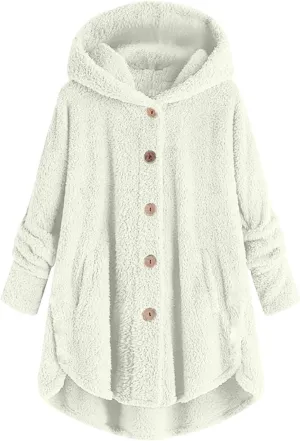 nerohusy Warm Jackets Women Fashion Furry Sherpa Jacket with Hoodie Warm Winter Sherpa Coat Oversized Long Sleeve Outerwear
