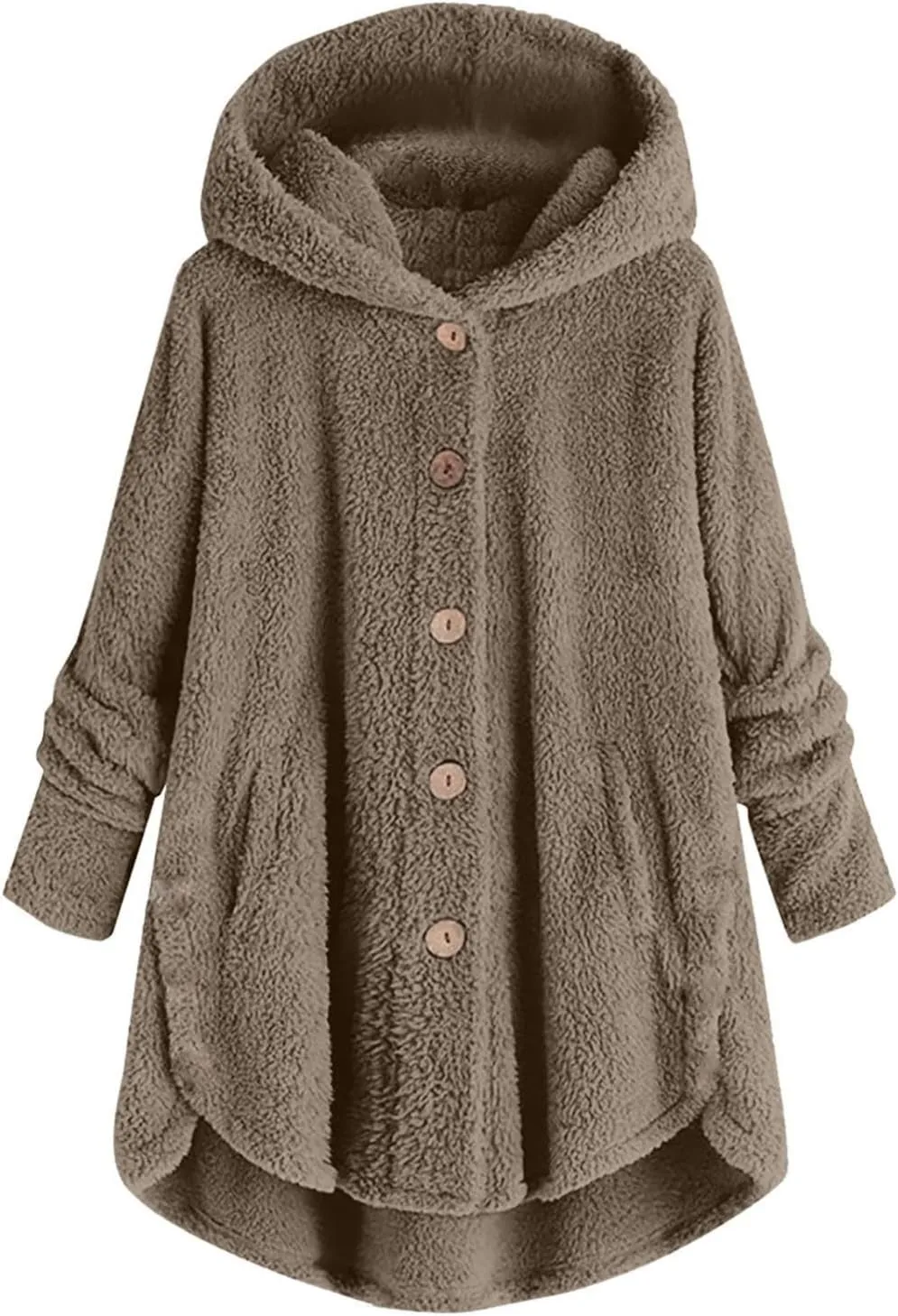 nerohusy Warm Jackets Women Fashion Furry Sherpa Jacket with Hoodie Warm Winter Sherpa Coat Oversized Long Sleeve Outerwear
