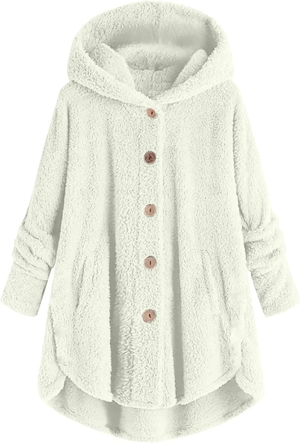nerohusy Warm Jackets Women Fashion Furry Sherpa Jacket with Hoodie Warm Winter Sherpa Coat Oversized Long Sleeve Outerwear