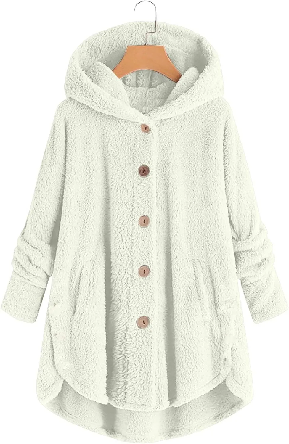 nerohusy Warm Jackets Women Fashion Furry Sherpa Jacket with Hoodie Warm Winter Sherpa Coat Oversized Long Sleeve Outerwear