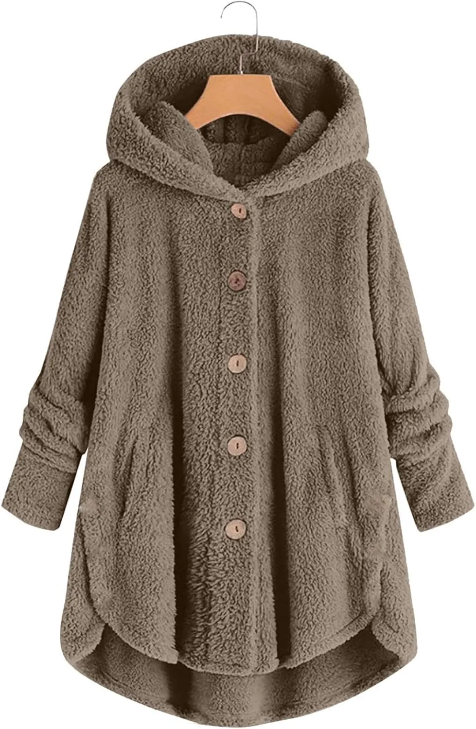 nerohusy Warm Jackets Women Fashion Furry Sherpa Jacket with Hoodie Warm Winter Sherpa Coat Oversized Long Sleeve Outerwear