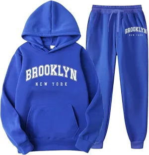 New York Sweatsuit for Women and Man 2 Piece Outfits Oversized Hoodies Drawstring Joggers Sweatpants Fall Tracksuit