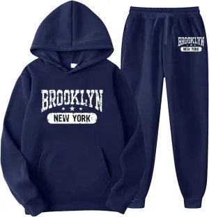 New York Sweatsuit for Women and Man 2 Piece Outfits Oversized Hoodies Drawstring Joggers Sweatpants Fall Tracksuit