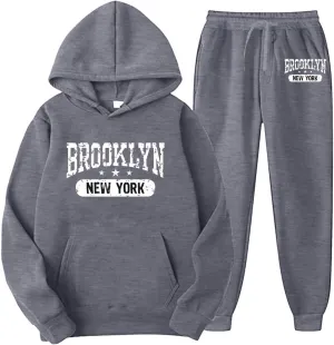 New York Sweatsuit for Women and Man 2 Piece Outfits Oversized Hoodies Drawstring Joggers Sweatpants Fall Tracksuit