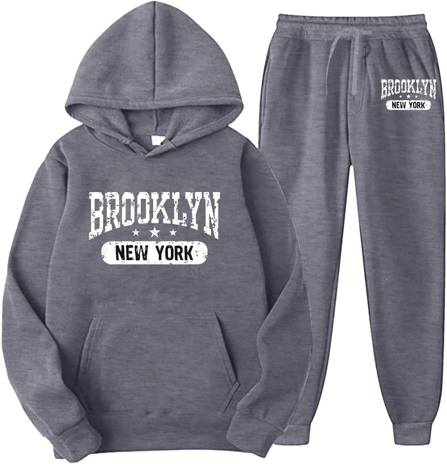 New York Sweatsuit for Women and Man 2 Piece Outfits Oversized Hoodies Drawstring Joggers Sweatpants Fall Tracksuit
