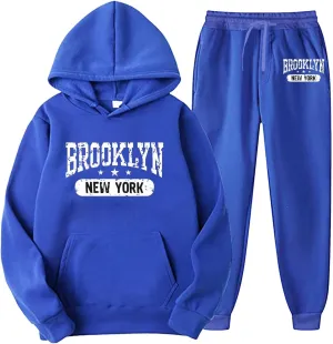 New York Sweatsuit for Women and Man 2 Piece Outfits Oversized Hoodies Drawstring Joggers Sweatpants Fall Tracksuit