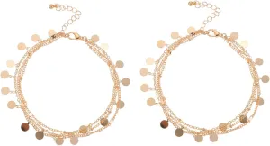 NOLITOY 2pcs Metal Sequined Anklet Foot Chains Gold Plated for Women Boho Style