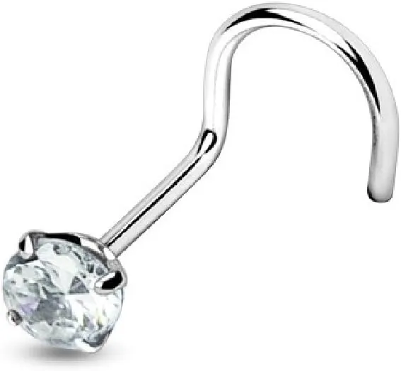 Nose Ring Twist 3mm Big Diamond Cubic Zirconia Nose Ring Twist Screw -18G (Clear)