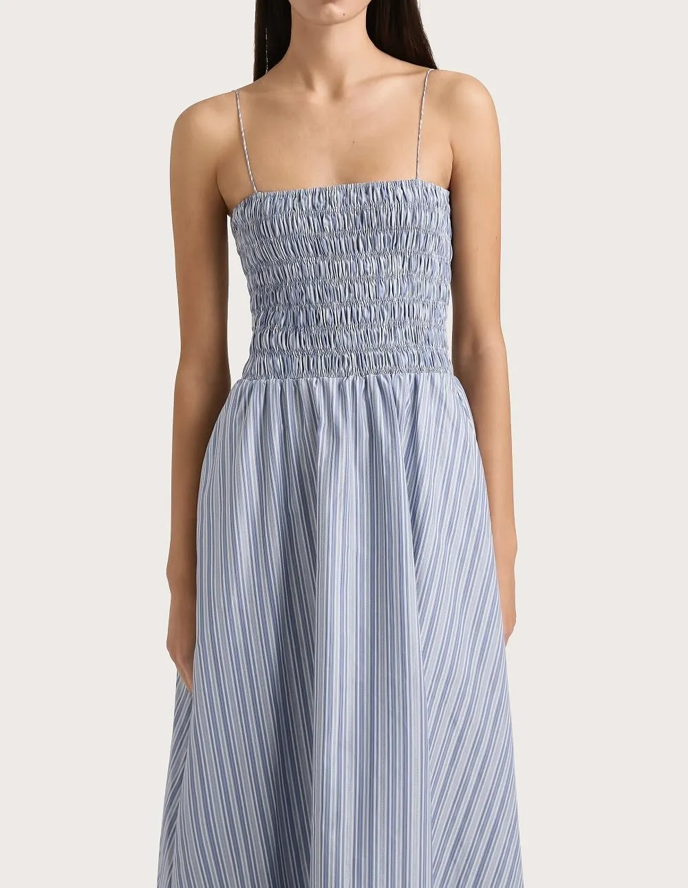 NUFIWI Women Summer Striped Maxi Dress Spaghetti Strap Backless Smocked Long Dress Boho Flowy A Line Beach Sundress