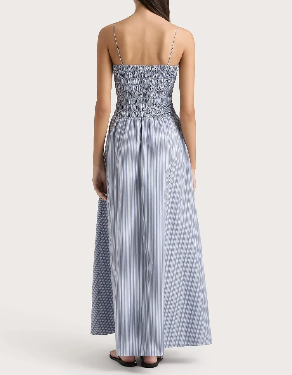 NUFIWI Women Summer Striped Maxi Dress Spaghetti Strap Backless Smocked Long Dress Boho Flowy A Line Beach Sundress