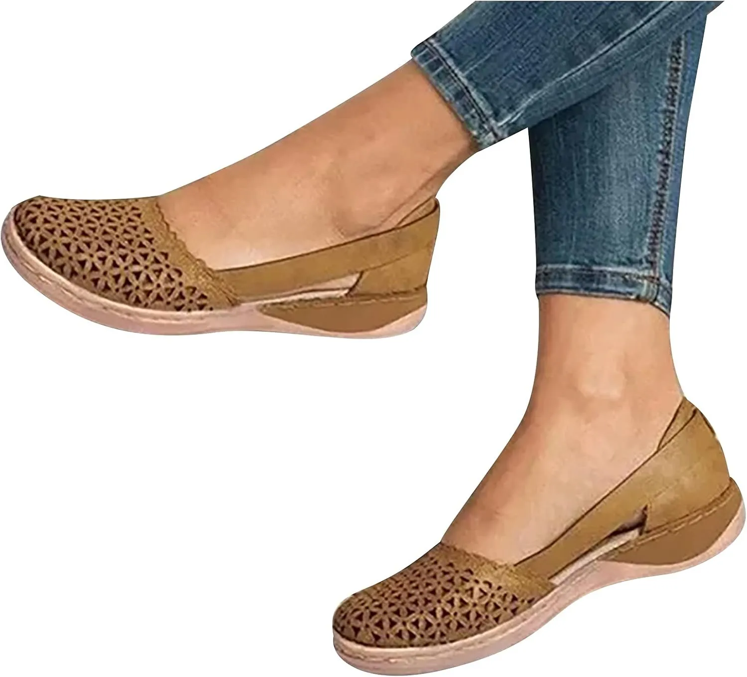oiangi Womens Closed Toe Flat Sandals Summer Casual Loophole Mesh Hollow Platform Shoes Solid Color Comfortable Breathable Outdoor Sandalias Slipper