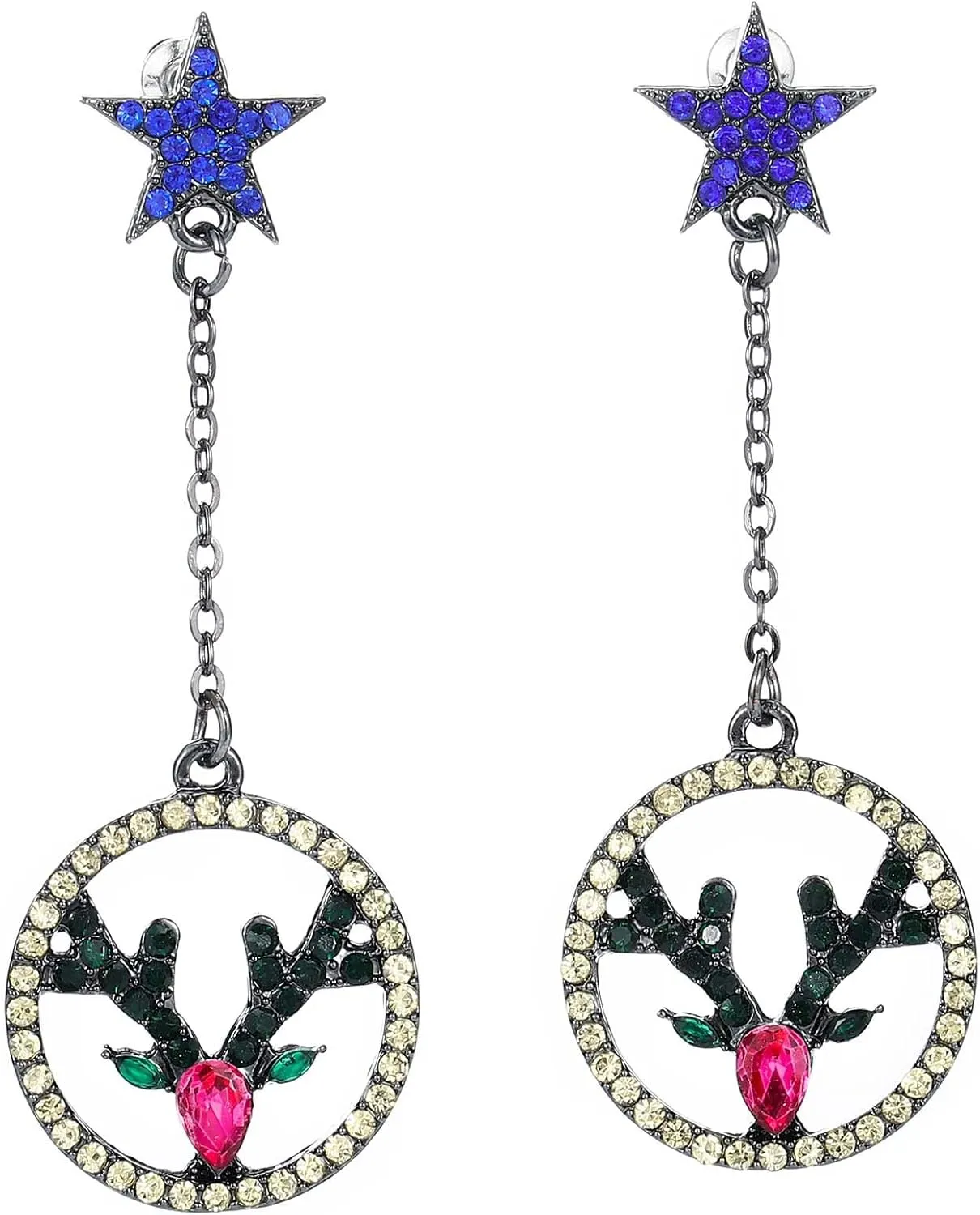 Olbye Elk Pendent Earrings Crystal Geometric Hoop Earrings Glitter Star Drop Earrings Chain Earrings Xmas Holiday Earrings for Women