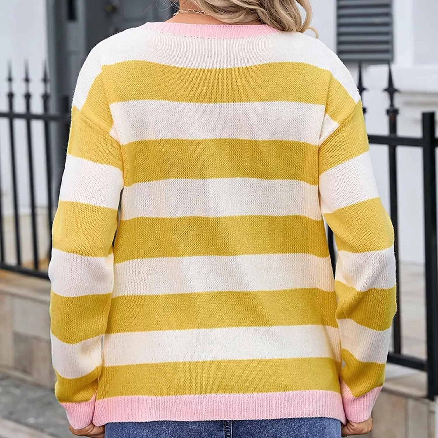 Orange and White Striped Sweater Oversized Sweatshirt Trendy Crewneck Tops Loose Long Sleeve Casual Stylish Pullover
