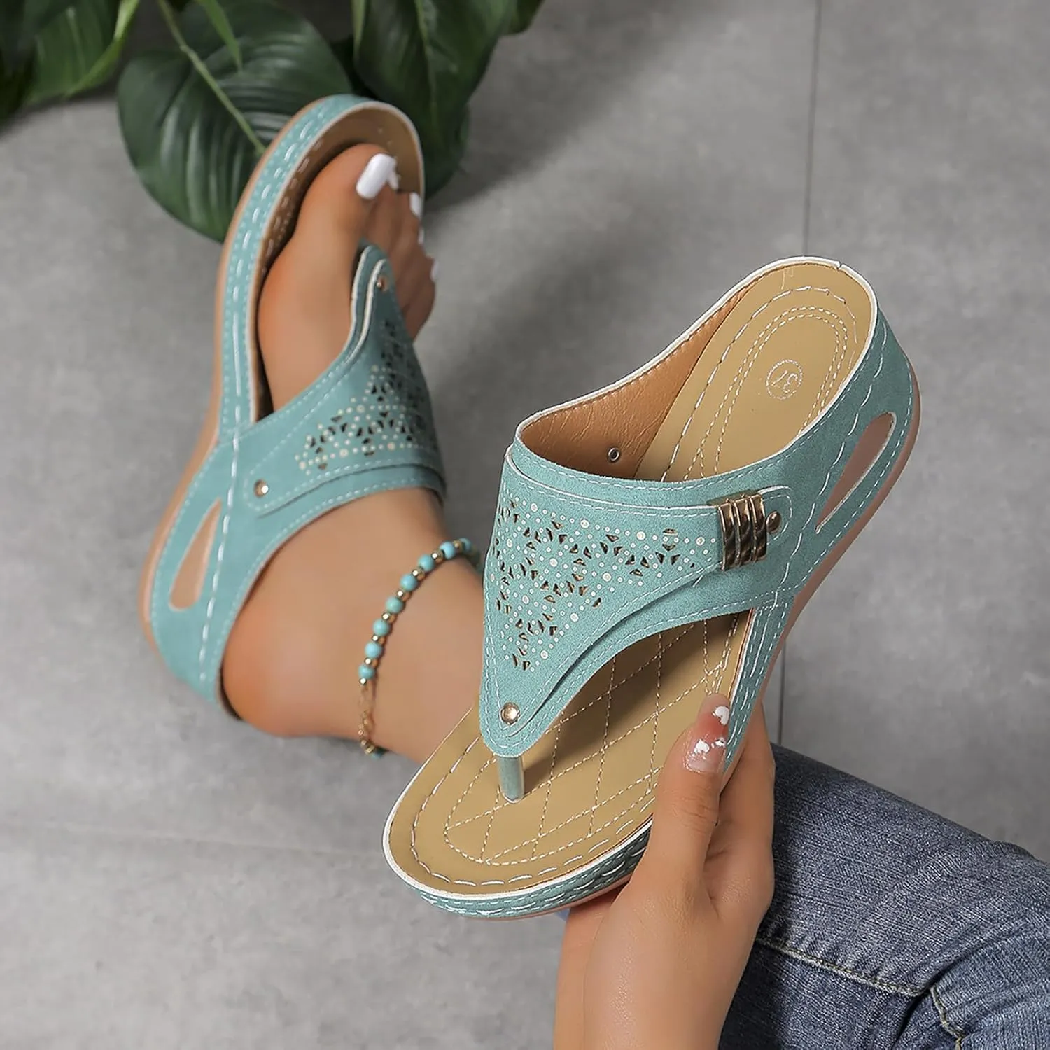 Orthopedic Sandals for Women, Arch Support Wedge Flip Flops 2025 Summer Comfortable Dressy Casual Bohemian Beach Sandal Slippers