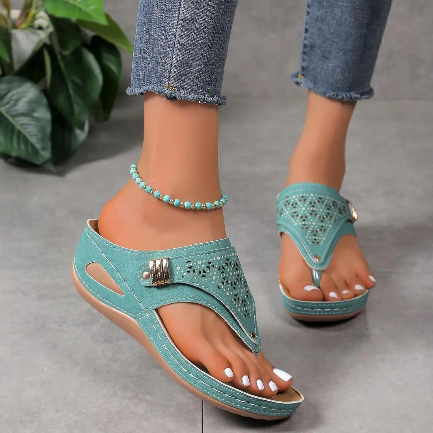 Orthopedic Sandals for Women, Arch Support Wedge Flip Flops 2025 Summer Comfortable Dressy Casual Bohemian Beach Sandal Slippers