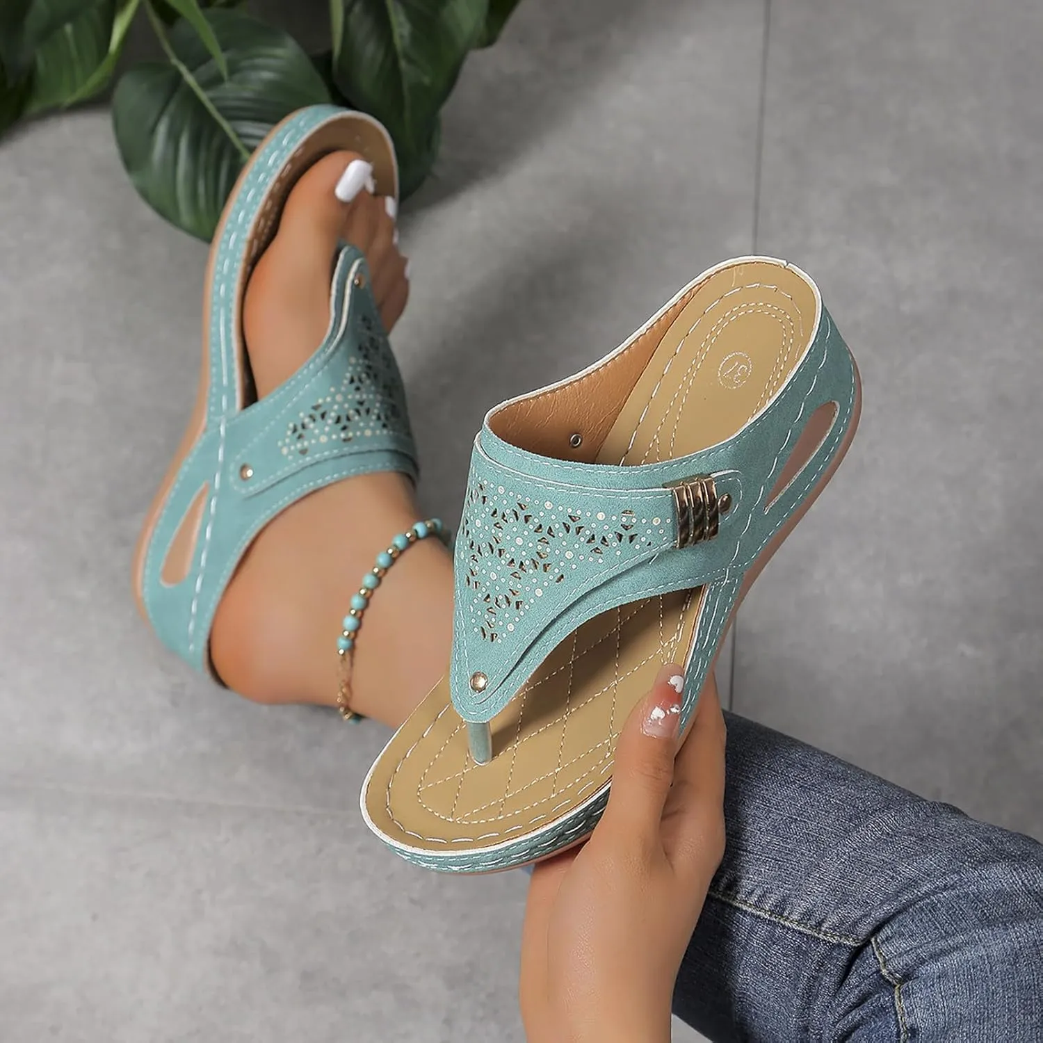 Orthopedic Sandals for Women, Arch Support Wedge Flip Flops 2025 Summer Comfortable Dressy Casual Bohemian Beach Sandal Slippers