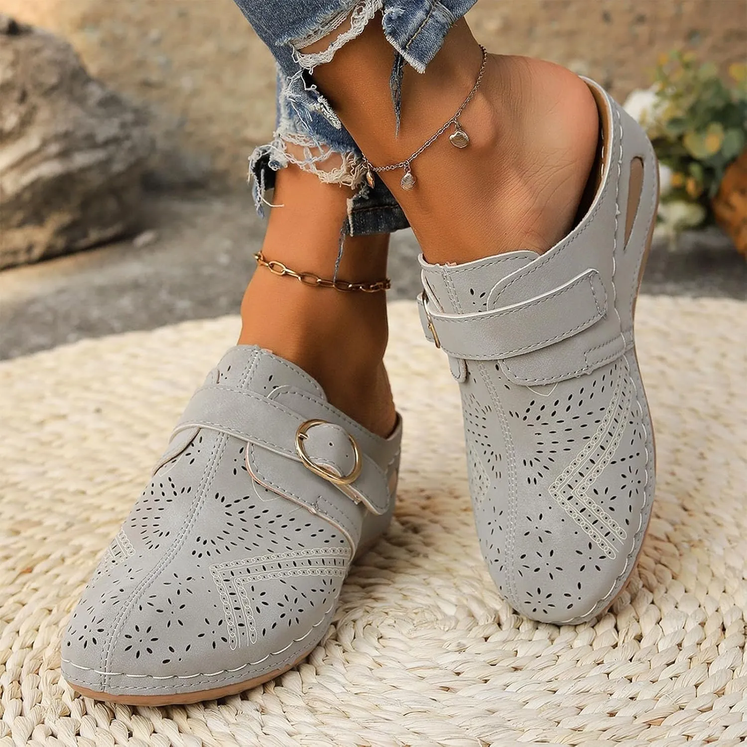 Orthopedic Sandals for Women Closed Toe Cute Mules Women Slip On Summer Mule High Heel Slipper Breathable Wedge Slides